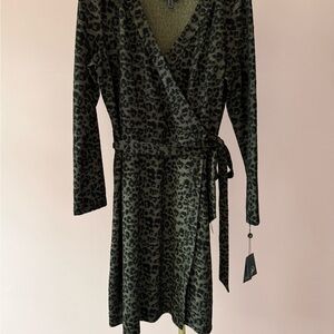 Adrianna Papell Black and Gold Faux Wrap Dress